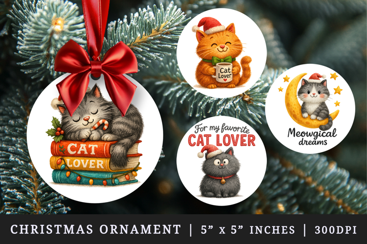 Cat Lover round ornaments sublimation design