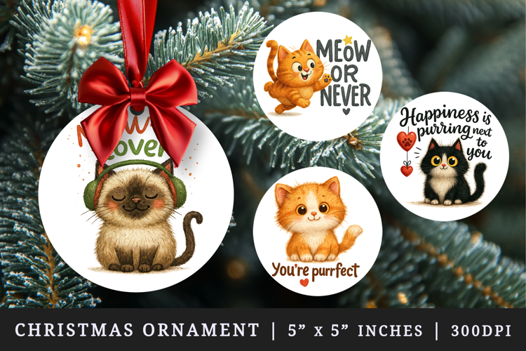 Cat Lover round ornaments sublimation design