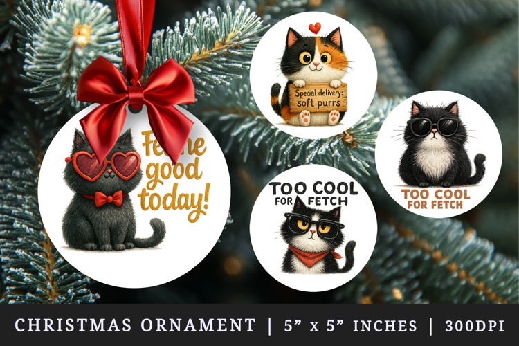 Cat Lover round ornaments sublimation design