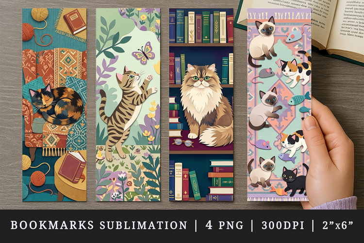 Cat lover bookmarks printable sublimation bookmark design example image 1