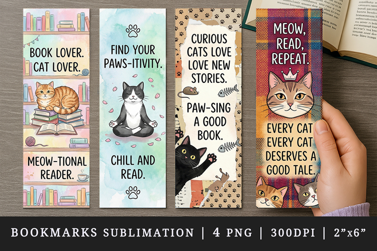 Cat lover bookmarks printable sublimation bookmark design