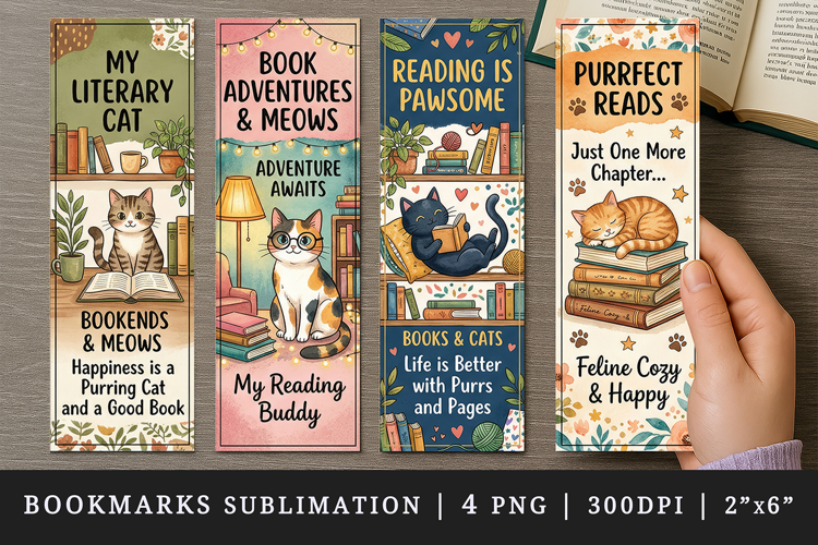 Cat lover bookmarks printable sublimation bookmark design