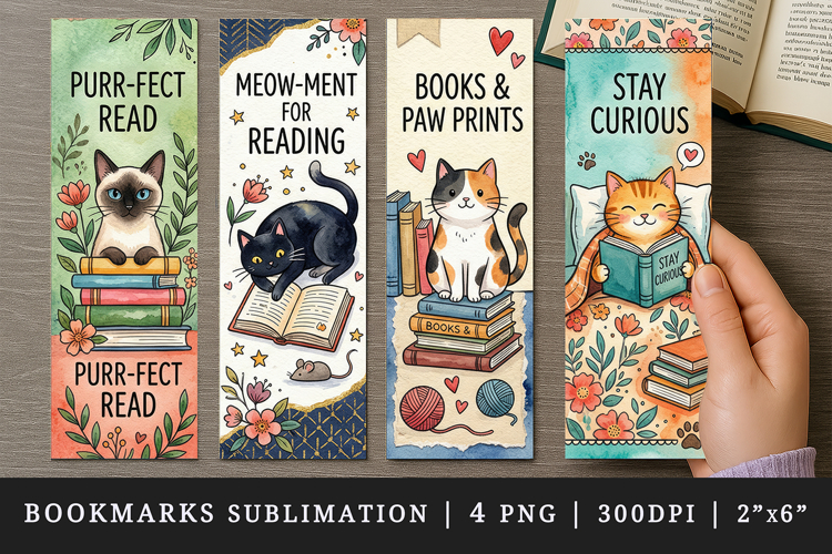 Cat lover bookmarks printable sublimation bookmark design