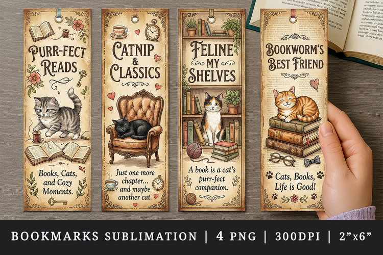 Cat lover bookmarks printable sublimation bookmark design