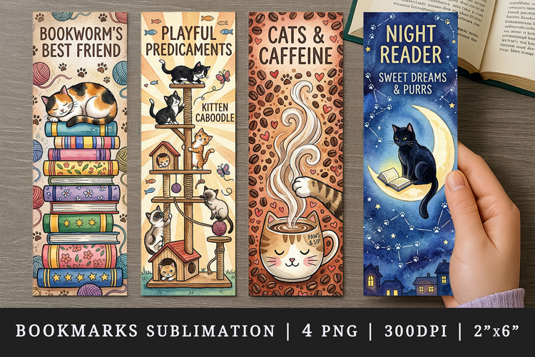 Cat lover bookmarks printable sublimation bookmark design