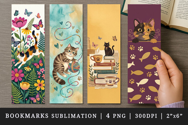 Cat lover bookmarks printable sublimation bookmark design example image 1