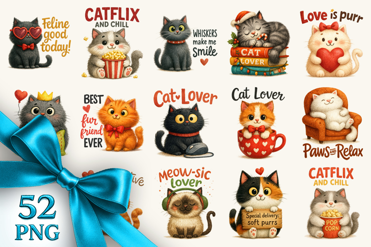 Cat Lover clipart printable sublimation bundle png