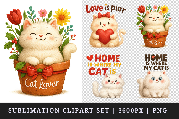 Cat Lover clipart printable sublimation design png