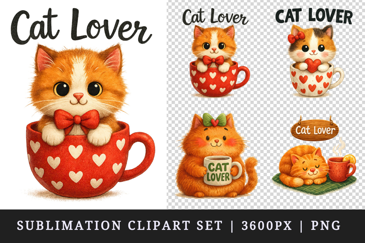 Cat Lover clipart printable sublimation design png