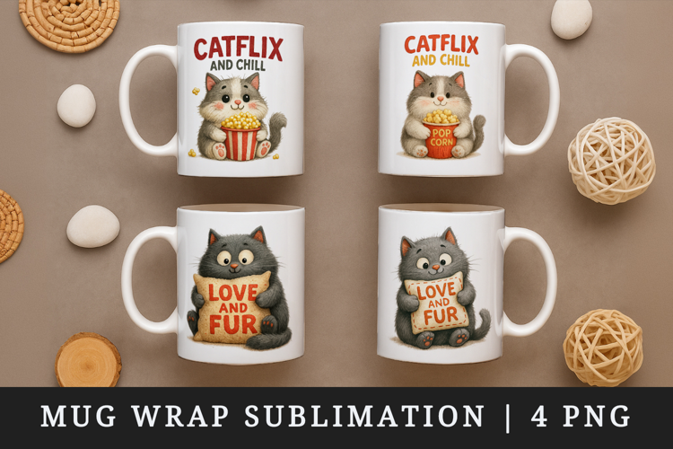 Cat Lover mug wrap printable sublimation design