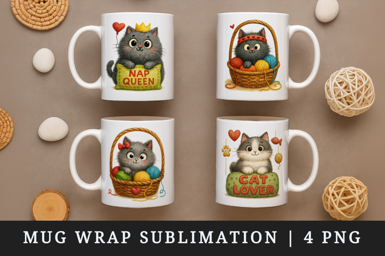 Cat Lover mug wrap printable sublimation design