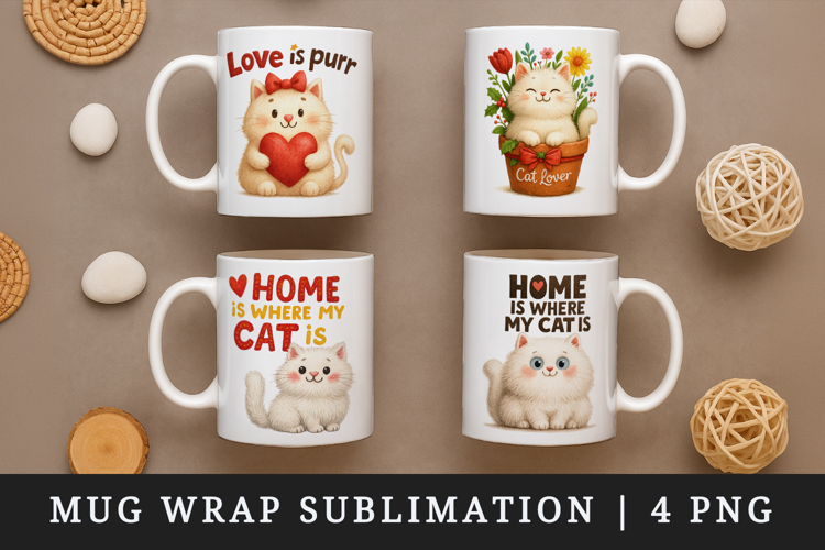 Cat Lover mug wrap printable sublimation design