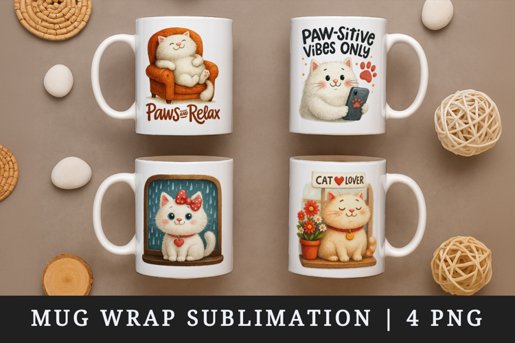 Cat Lover mug wrap printable sublimation design