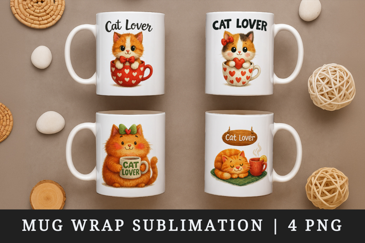 Cat Lover mug wrap printable sublimation design
