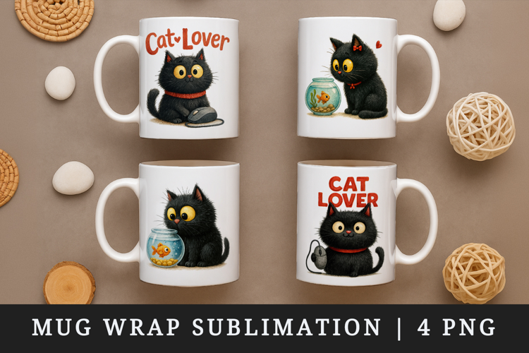 Cat Lover mug wrap printable sublimation design