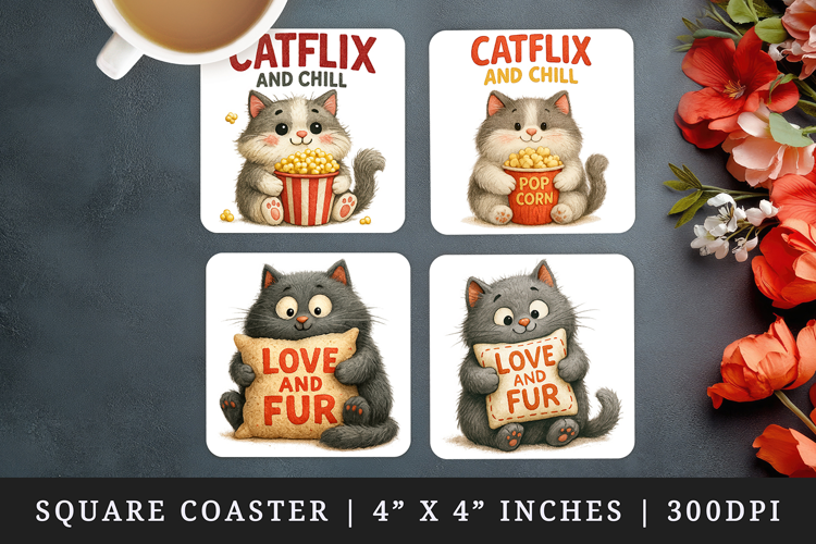 Cat Lover square coaster sublimation, coasters design