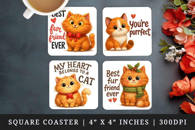 Cat Lover square coaster sublimation, coasters design