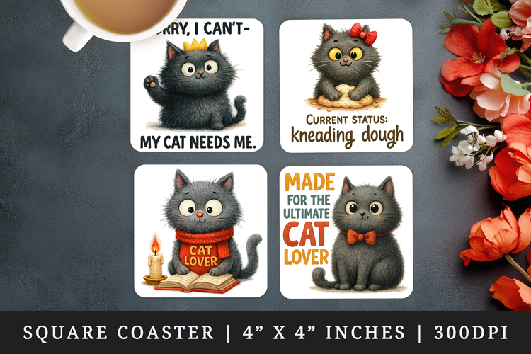 Cat Lover square coaster sublimation, coasters design