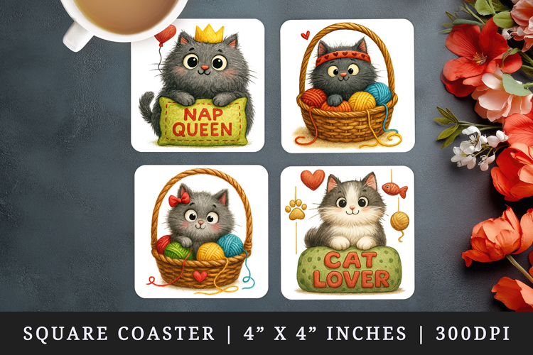 Cat Lover square coaster sublimation, coasters design