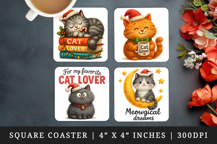Cat Lover square coaster sublimation, coasters design