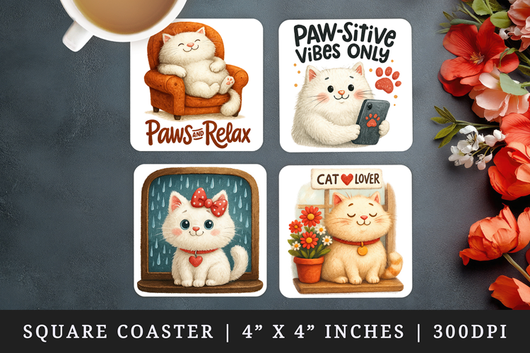 Cat Lover square coaster sublimation, coasters design