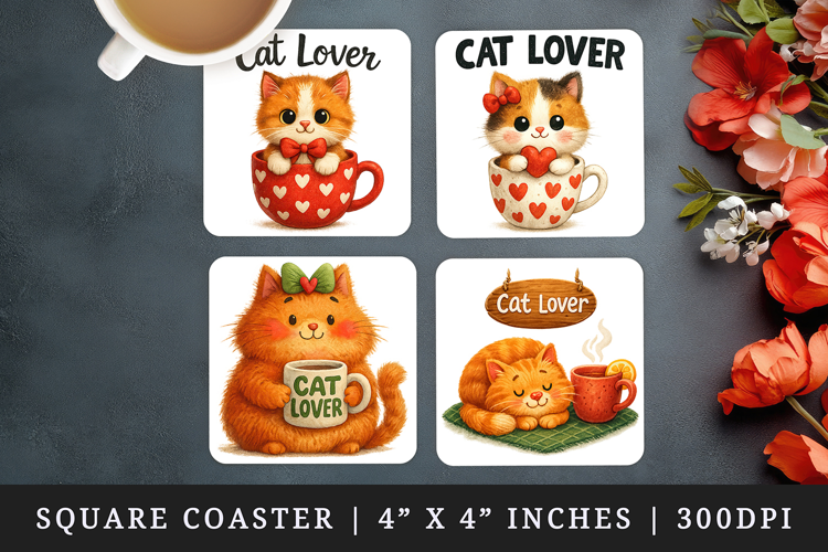 Cat Lover square coaster sublimation, coasters design