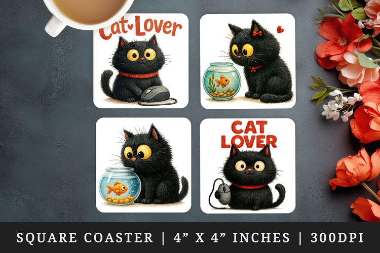 Cat Lover square coaster sublimation, coasters design