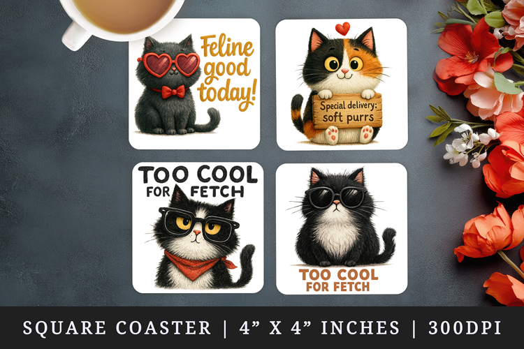 Cat Lover square coaster sublimation, coasters design
