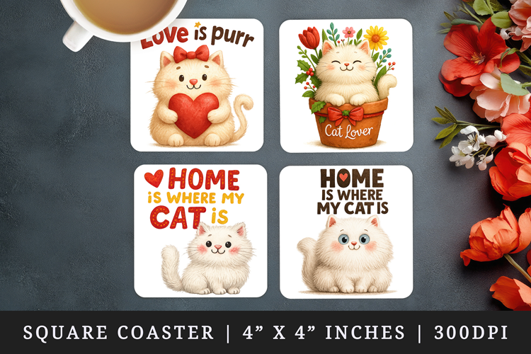 Cat Lover square coaster sublimation, coasters design