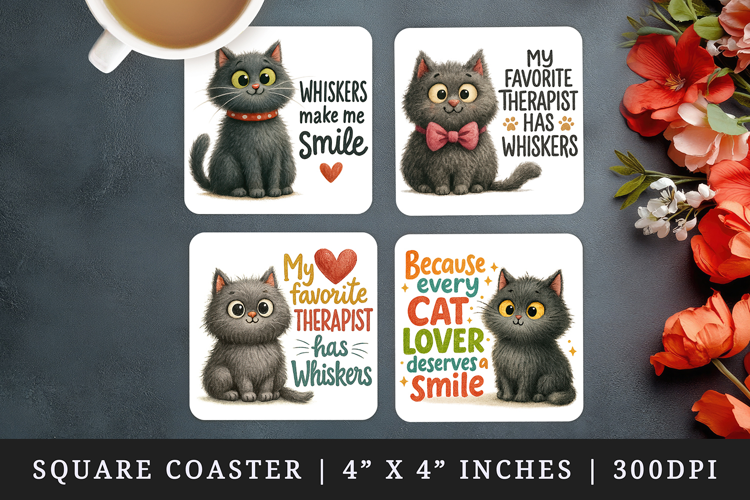 Cat Lover square coaster sublimation, coasters design
