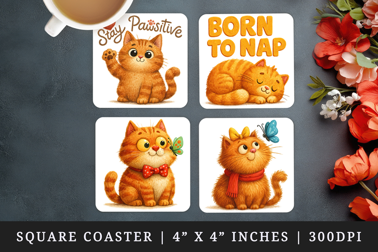 Cat Lover square coaster sublimation, coasters design