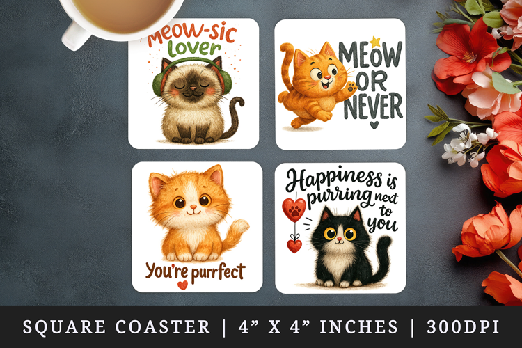 Cat Lover square coaster sublimation, coasters design