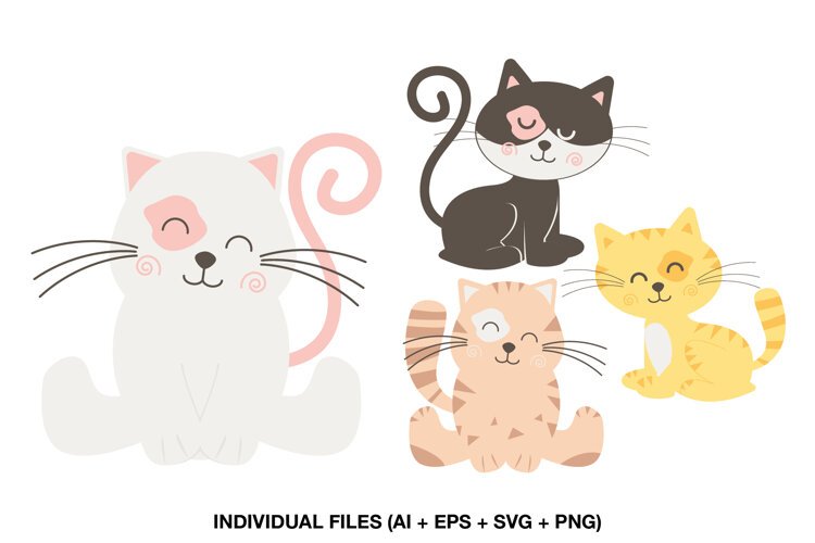 Cute Cat Clipart with Colorful Kittens and Kitty Graphic
