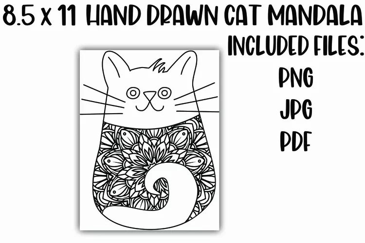 Printable and Downloadable Cat Mandala Coloring Sheet