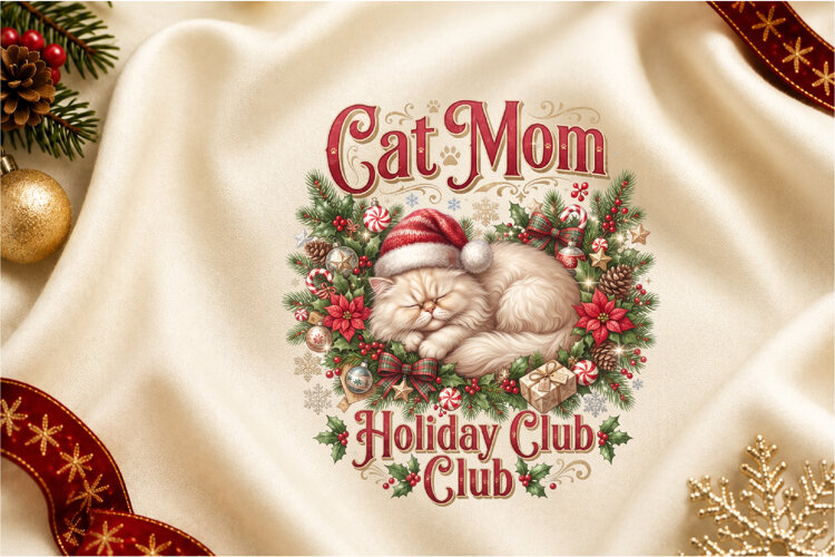 Cat Mom Holiday Club PNG Sublimation Design example image 1
