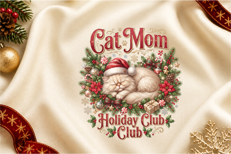 Cat Mom Holiday Club PNG Sublimation Design