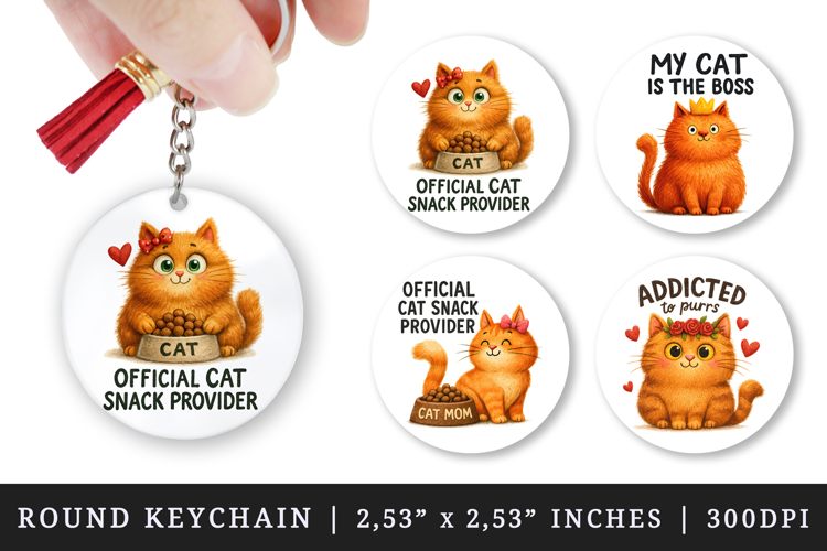 Cat Mom round keychain pintable sublimation design png
