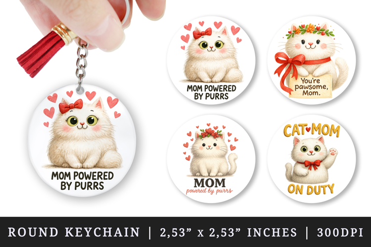 Cat Mom round keychain pintable sublimation design png
