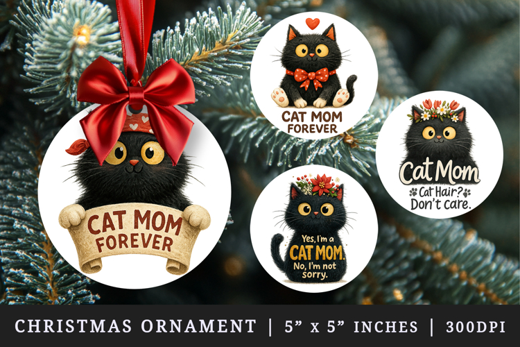 Cat Mom round ornaments sublimation design