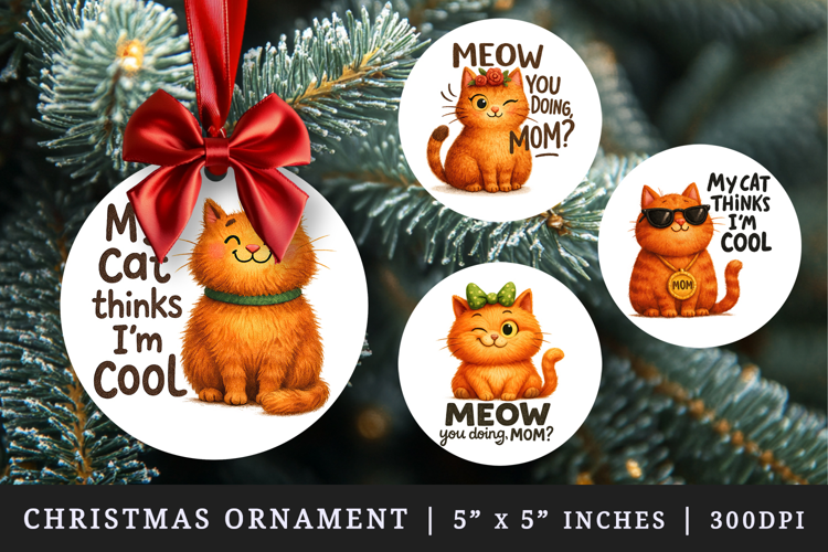 Cat Mom round ornaments sublimation design