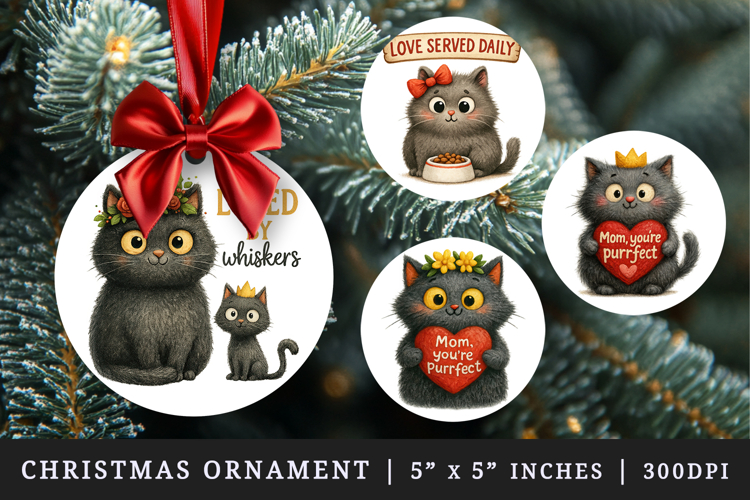 Cat Mom round ornaments sublimation design