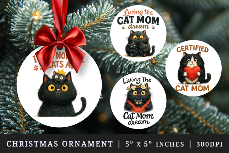 Cat Mom round ornaments sublimation design