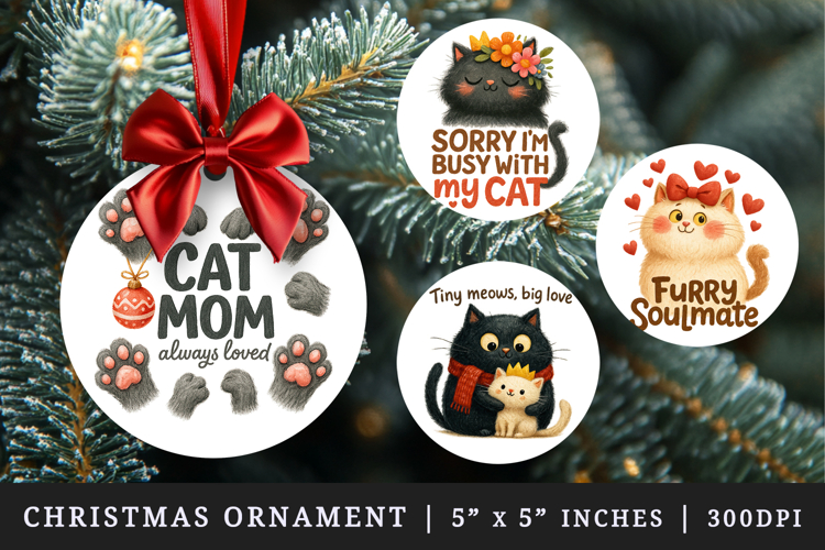 Cat Mom round ornaments sublimation design