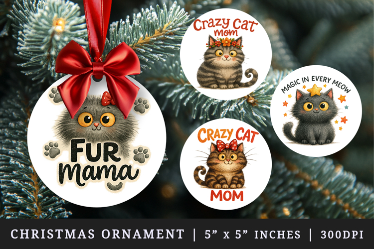 Cat Mom round ornaments sublimation design