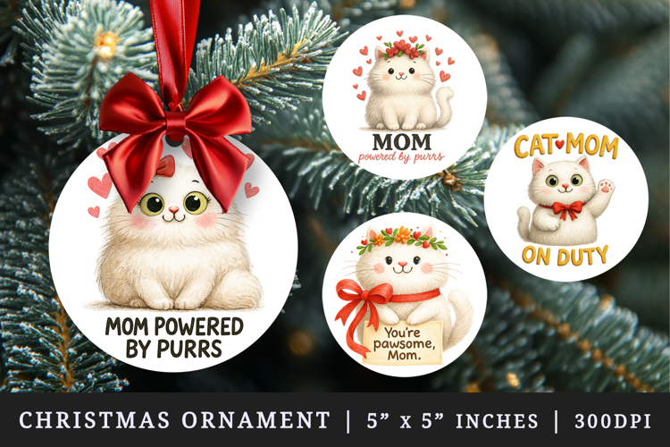 Cat Mom round ornaments sublimation design