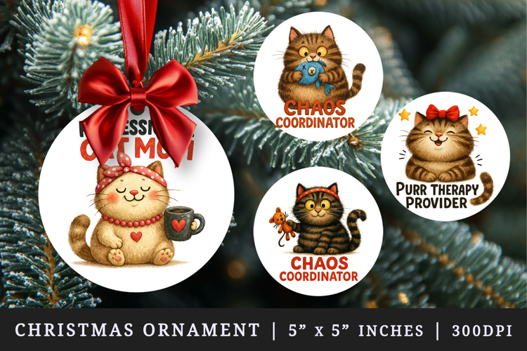 Cat Mom round ornaments sublimation design