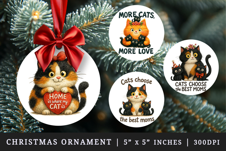 Cat Mom round ornaments sublimation design