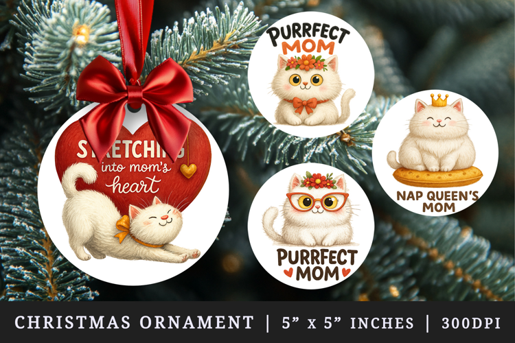 Cat Mom round ornaments sublimation design