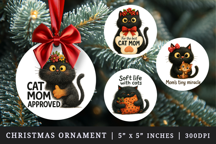 Cat Mom round ornaments sublimation design