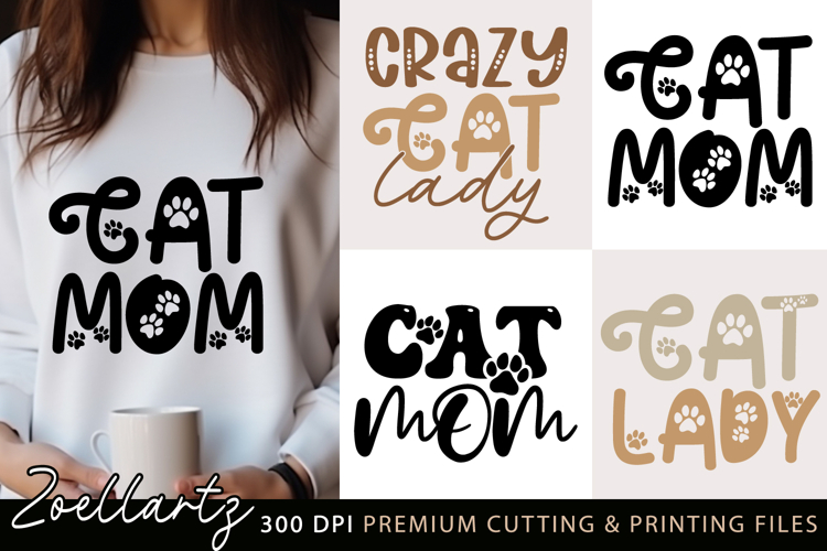 Cat Mom SVG PNG EPS DXF Mothers Day SVG Paw Prints Cut File